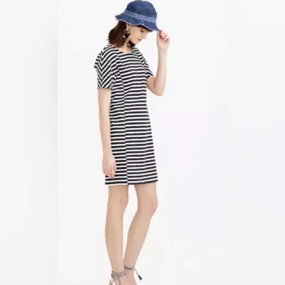 J CREW Womens Black White Striped Short Sleeve Exposed Zip Back Dress Size XXS